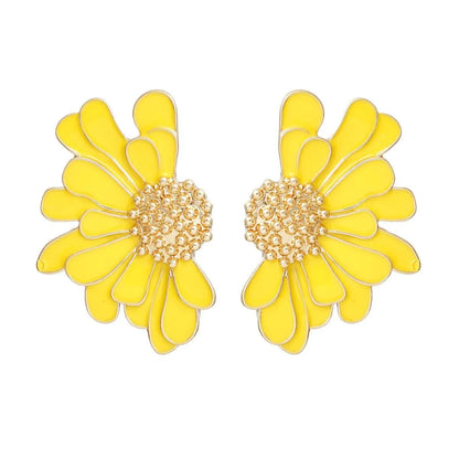 Yellow Daisy Earrings Gold Tone: Botanical Fashion Jewelry