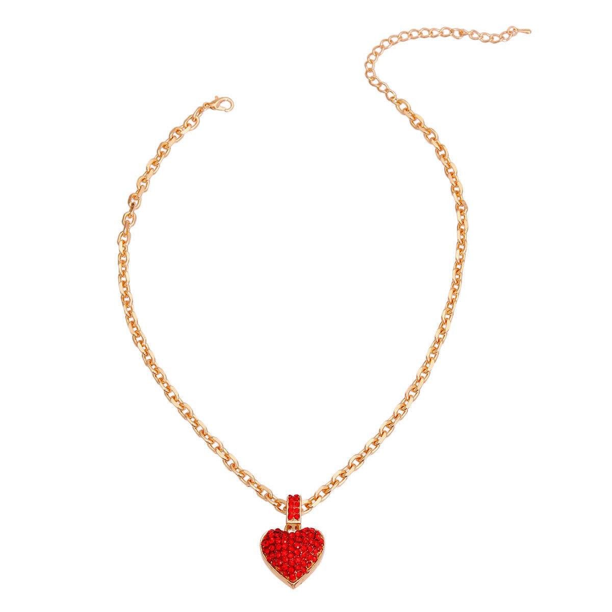 Yellow Gold Plated Chain Necklace Dimensional Red Heart