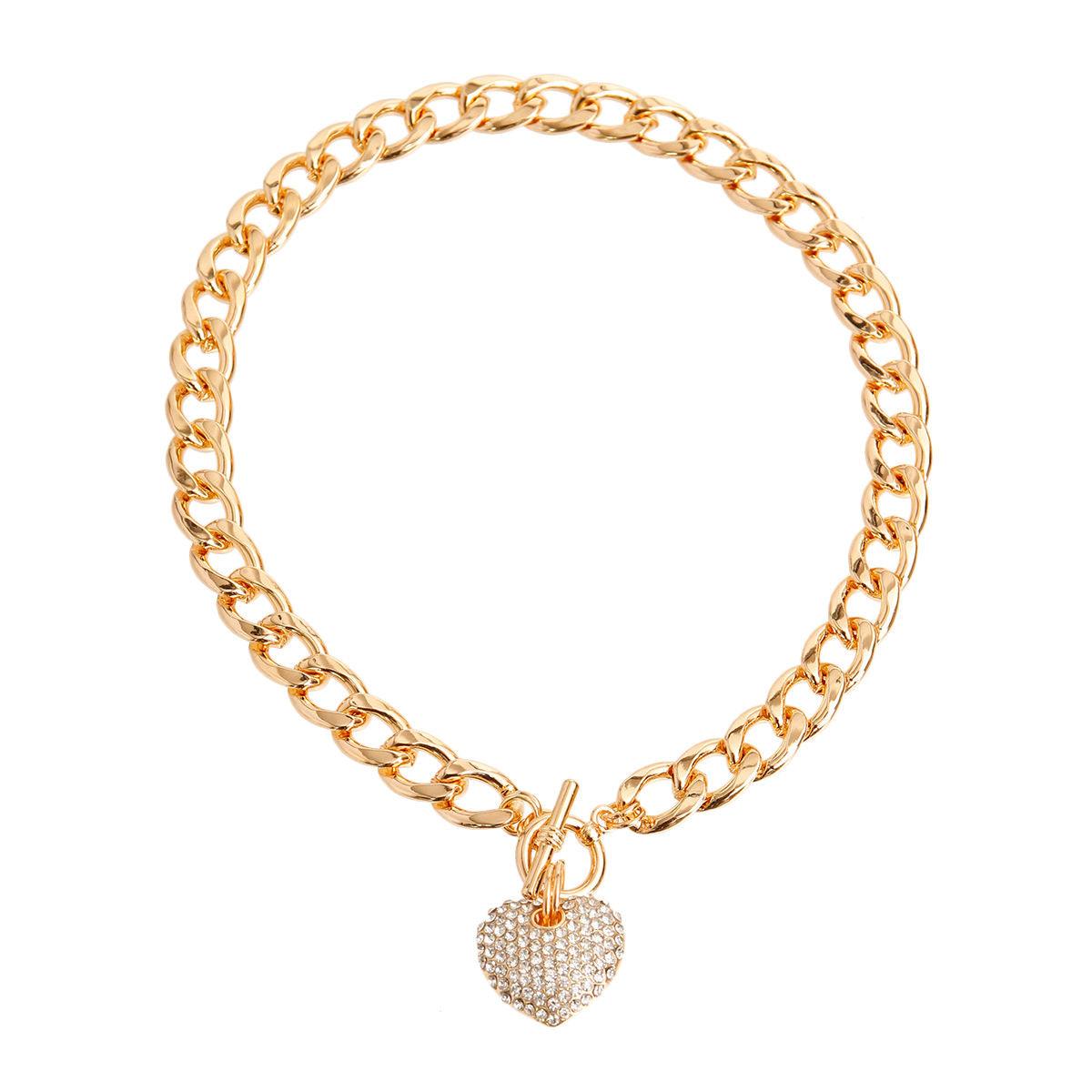 Yellow Gold Plated Link Chain Necklace Clear Heart Charm