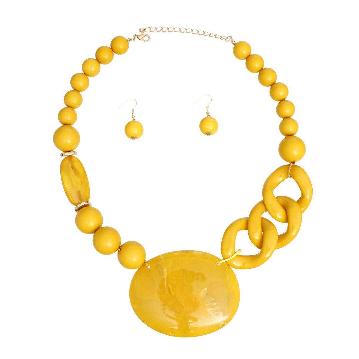 Yellow Link Bead Necklace Set for Any Occasion