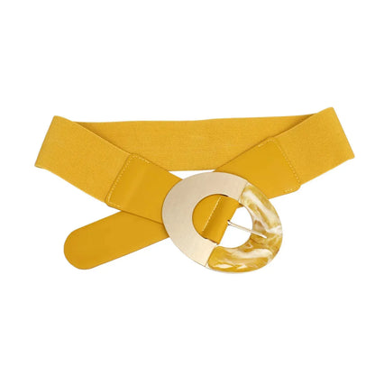 Yellow Wide Marble Design Oval Buckle Belt Ladies - Stylish Accessory