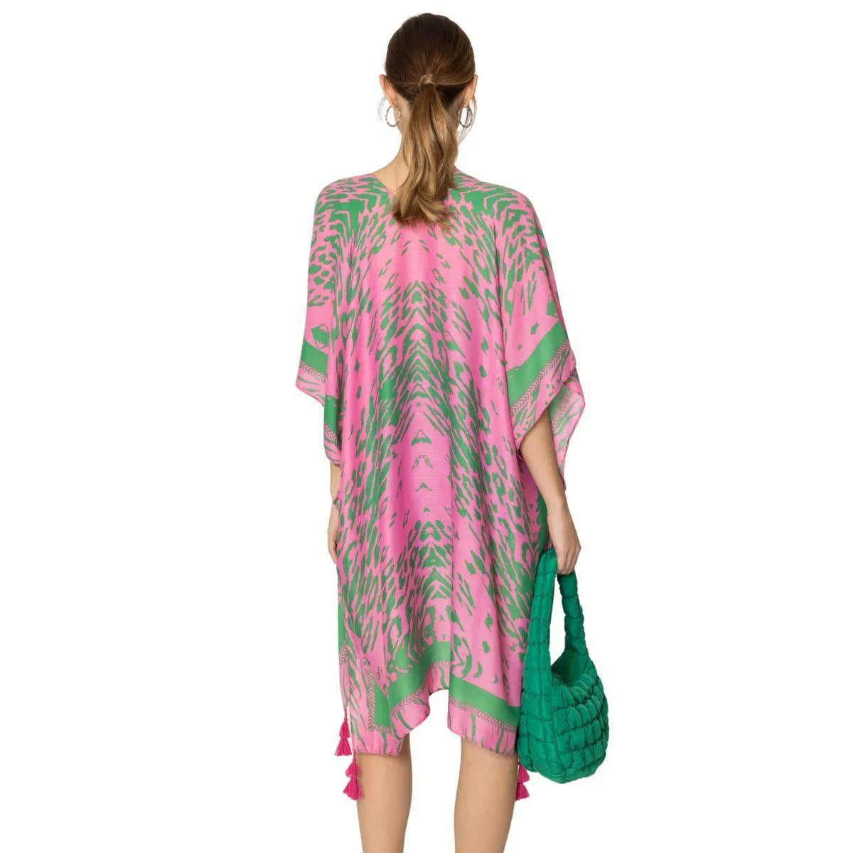 Your Go-To Kimono Cover: Open Front, Pink/Green Animal Print