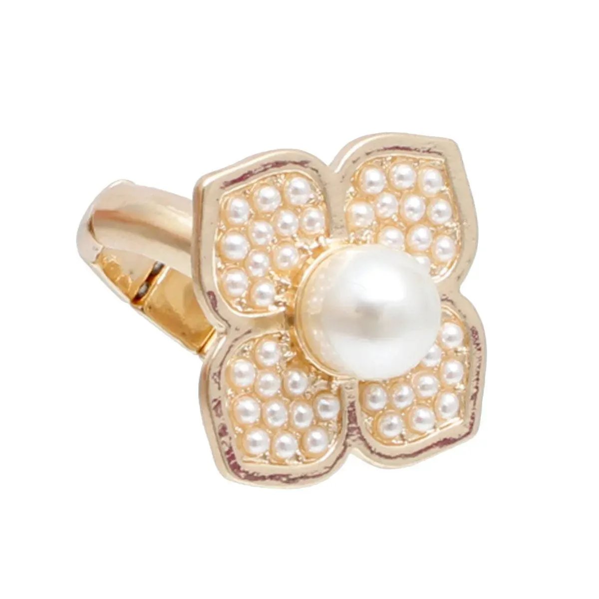 Elegance in Bloom: Gold Flower Ring with Cream Pearl - Fashion Jewelry