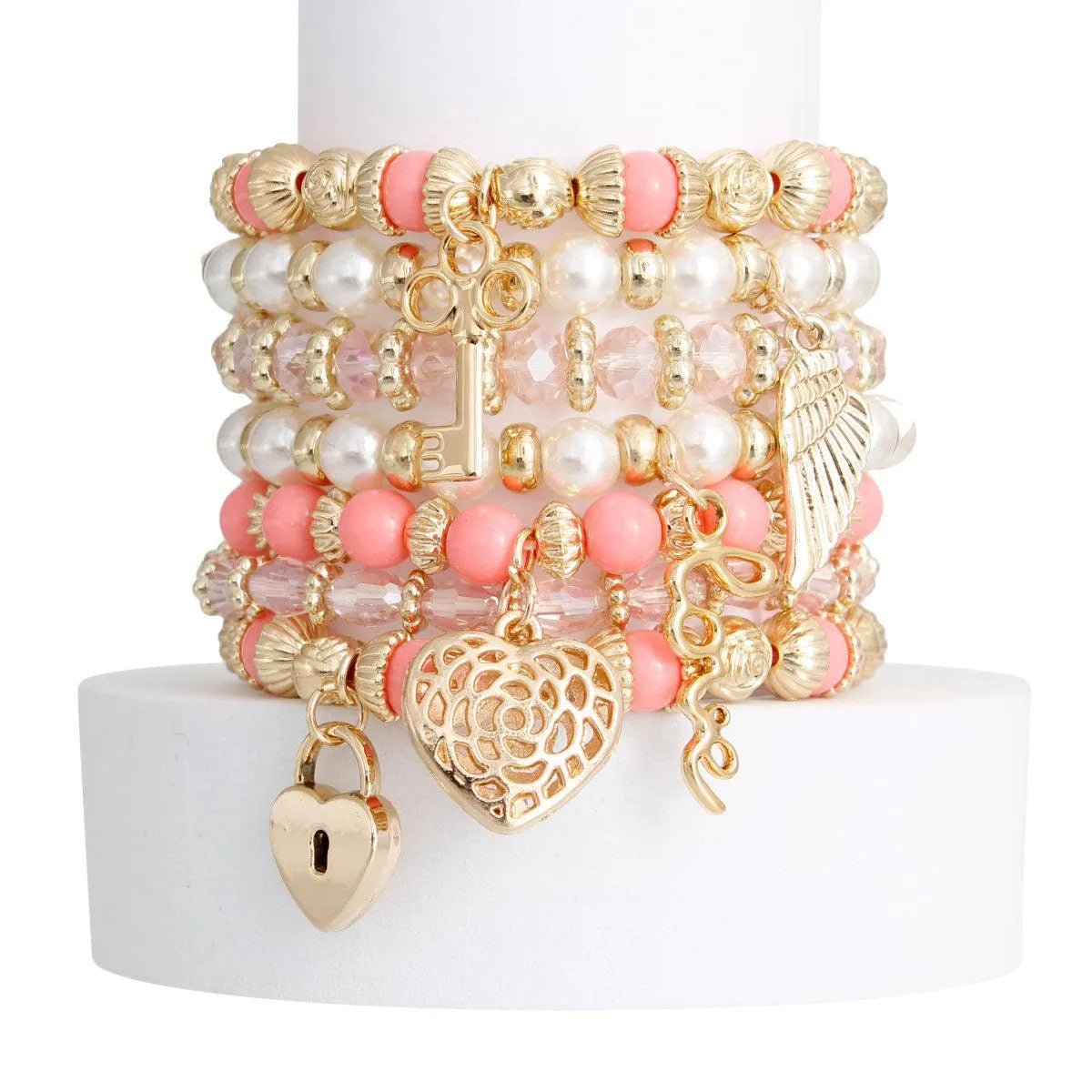 Elegant 7 Piece Gold Tone Beaded Bracelet Set - Perfect for Adding Charm to Your Outfit! Jewelry Bubble