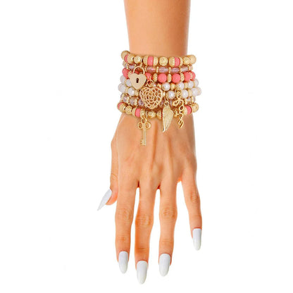 Elegant 7 Piece Gold Tone Beaded Bracelet Set - Perfect for Adding Charm to Your Outfit! Jewelry Bubble