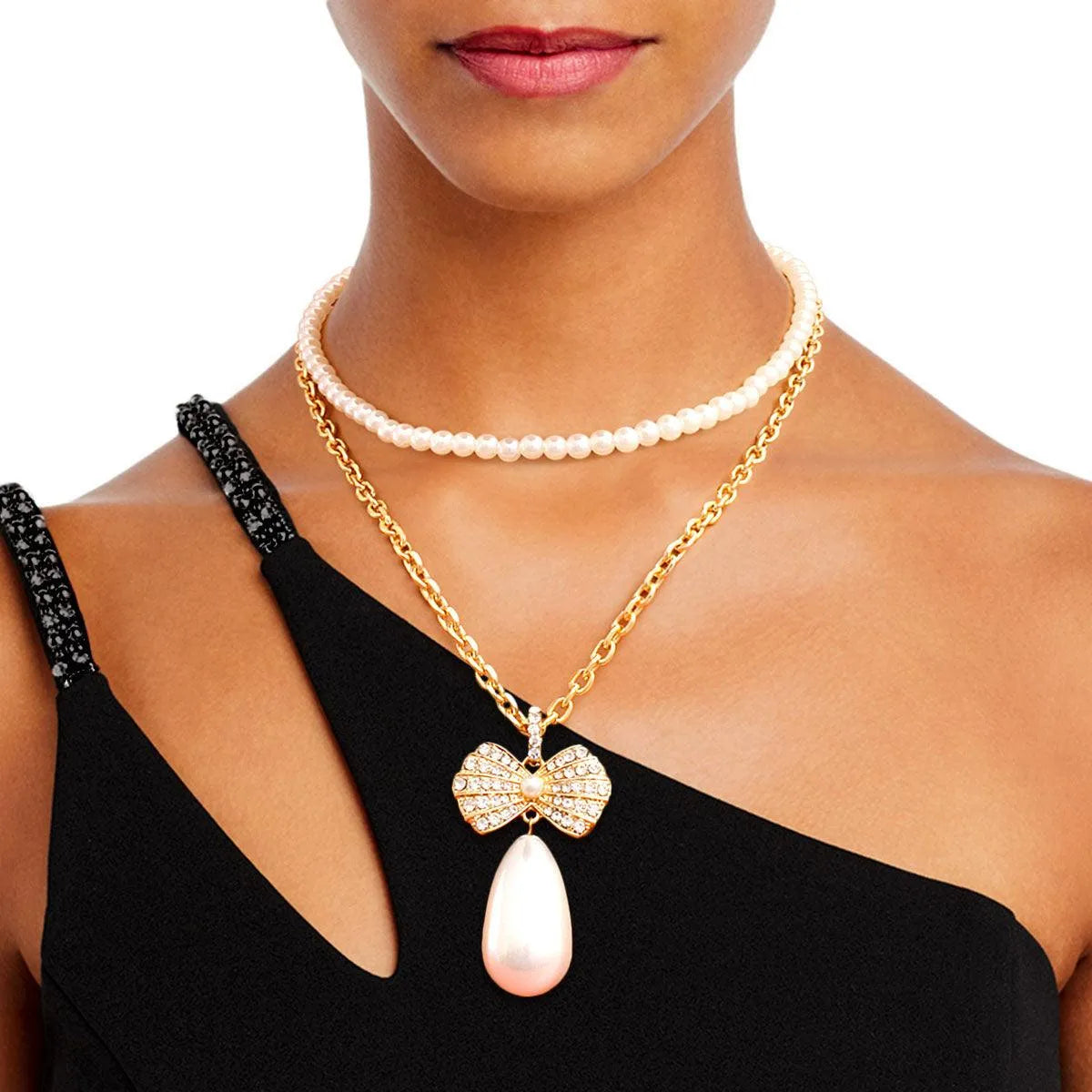 Elegant Gold Bow & Pearl Drop Pendant Necklace: Timeless Elegance for Every Occasion Jewelry Bubble