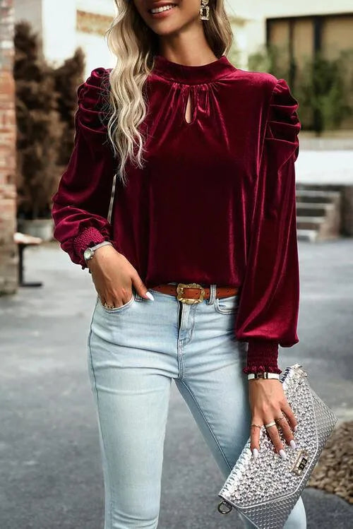 Elegant Keyhole Detail Velvet Blouse: Your New Favorite Jewelry Bubble