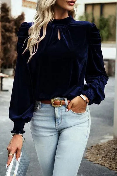 Elegant Keyhole Detail Velvet Blouse: Your New Favorite Jewelry Bubble