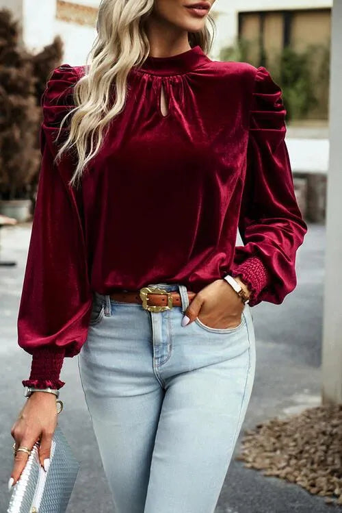 Elegant Keyhole Detail Velvet Blouse: Your New Favorite Jewelry Bubble