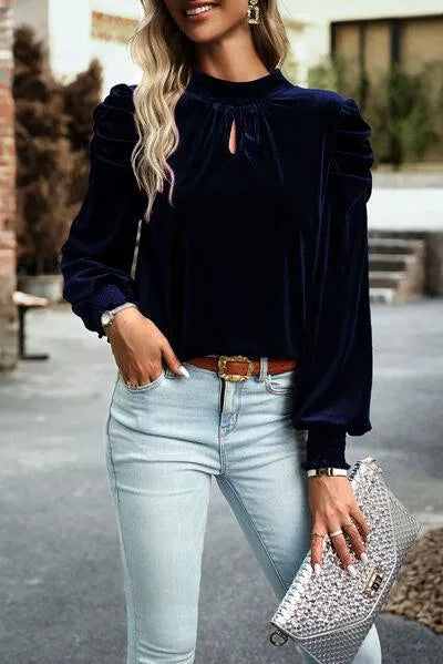 Elegant Keyhole Detail Velvet Blouse: Your New Favorite Jewelry Bubble