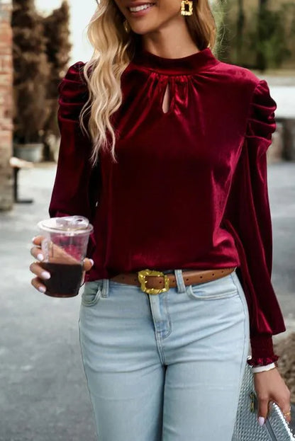 Elegant Keyhole Detail Velvet Blouse: Your New Favorite Jewelry Bubble