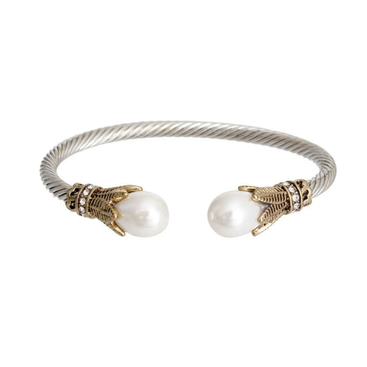 Elegant Pearl Accent Cuff Bracelet - Get the Perfect Burnished Look! Jewelry Bubble