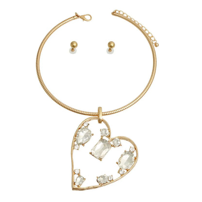 Elevate Your Elegance with the Clear Heart Necklace Set Jewelry Bubble