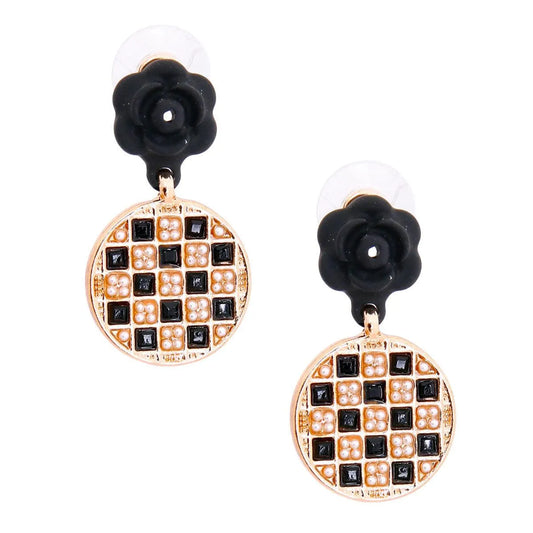 Elevate Your Style: Black Flower Stud Earrings Medallion Drop Pinktown