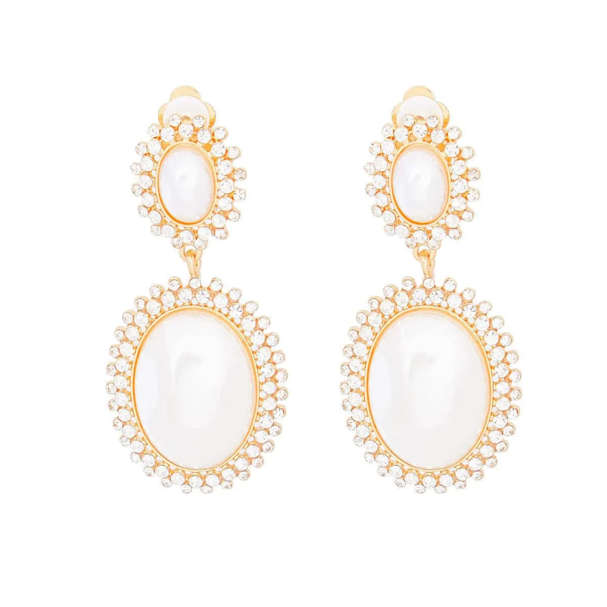 Elevate Your Style: Gold Faux Pearl Halo Earrings for Women - Fashion Jewelry Jewelry Bubble