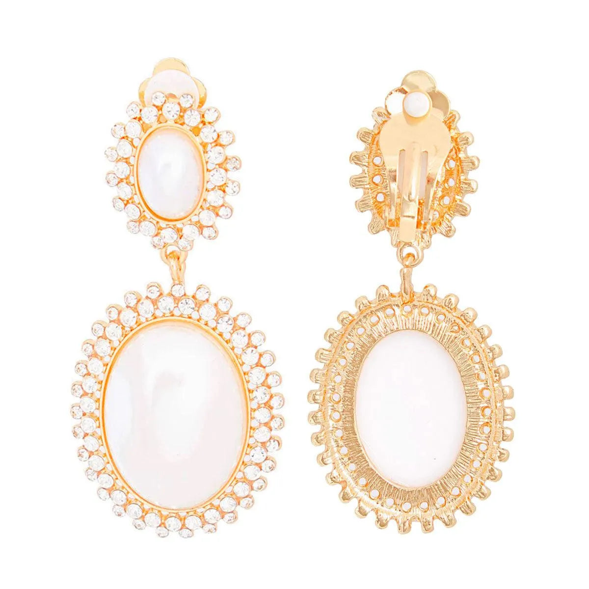 Elevate Your Style: Gold Faux Pearl Halo Earrings for Women - Fashion Jewelry Jewelry Bubble