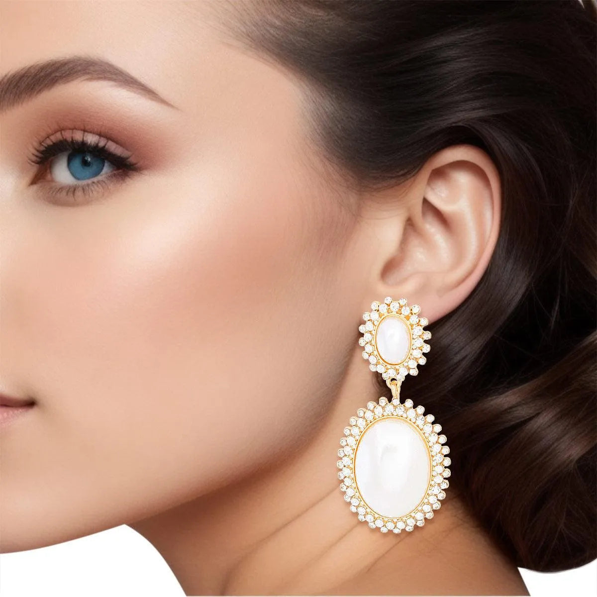 Elevate Your Style: Gold Faux Pearl Halo Earrings for Women - Fashion Jewelry Jewelry Bubble