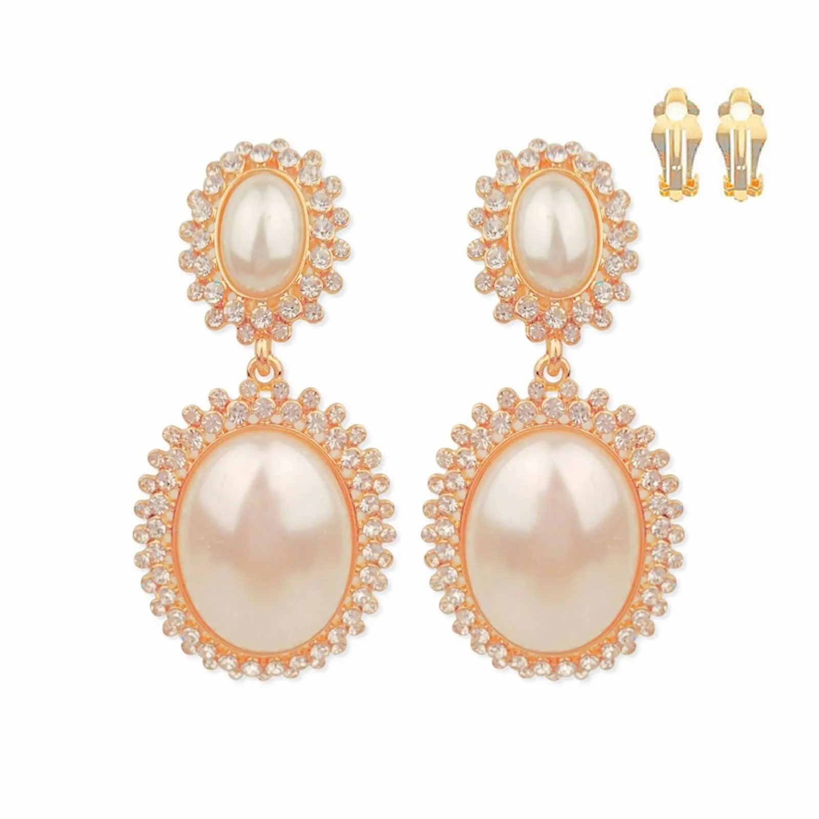 Elevate Your Style: Gold Faux Pearl Halo Earrings for Women - Fashion Jewelry Jewelry Bubble