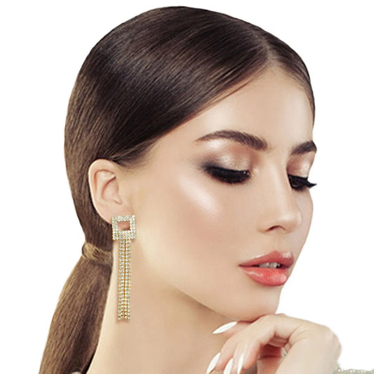 Elevate Your Style: Gold-Tone Square Earrings with Fringe Detail Pinktown