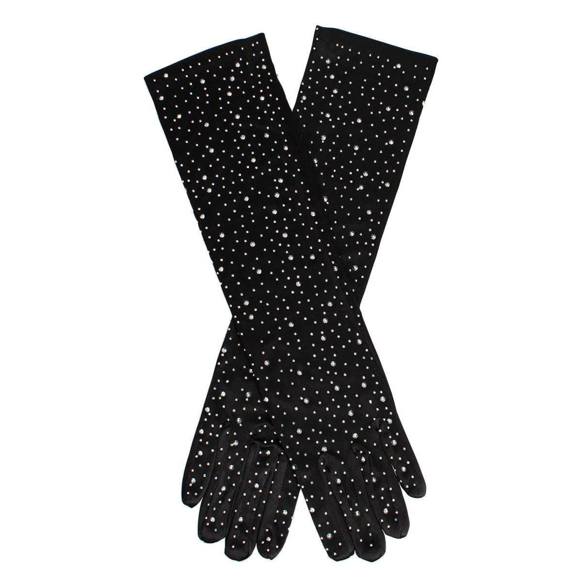 Elevate Your Style: Long Black Rhinestone Gloves for Elegance & Drama Jewelry Bubble