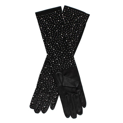 Elevate Your Style: Long Black Rhinestone Gloves for Elegance & Drama Jewelry Bubble