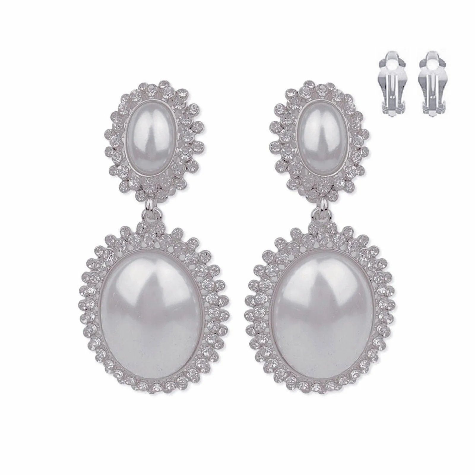 Elevate Your Style: Silver Faux Pearl Halo Earrings for Women - Fashion Jewelry Jewelry Bubble