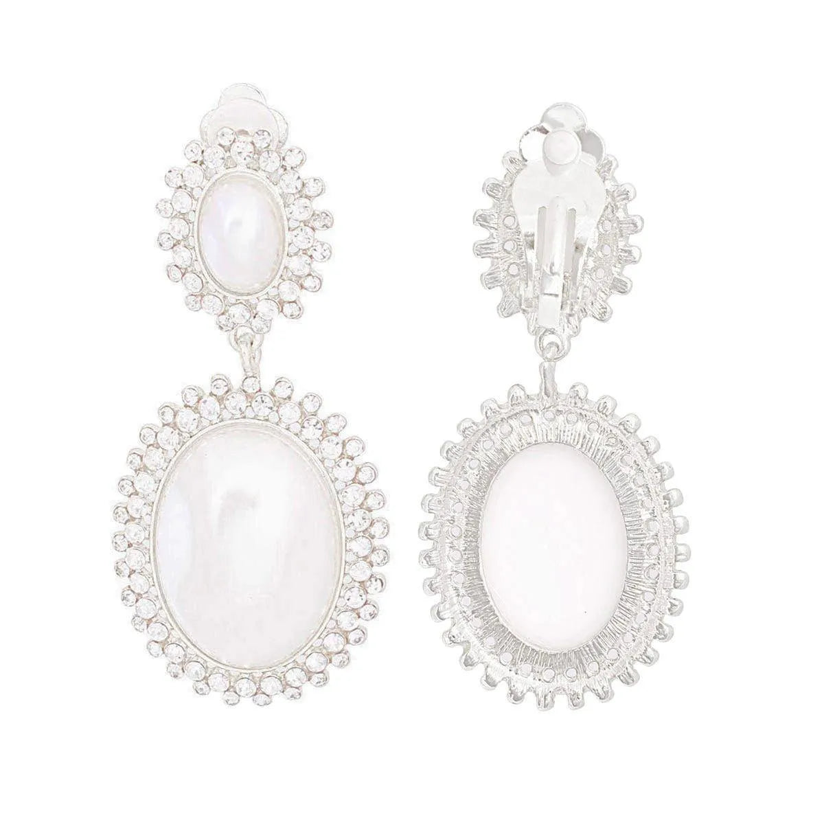 Elevate Your Style: Silver Faux Pearl Halo Earrings for Women - Fashion Jewelry Jewelry Bubble