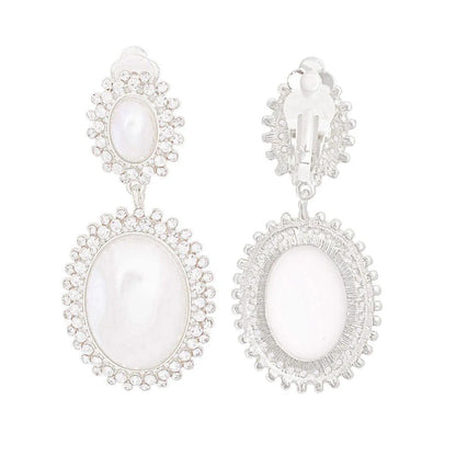 Elevate Your Style: Silver Faux Pearl Halo Earrings for Women - Fashion Jewelry Jewelry Bubble