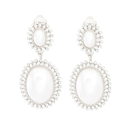 Elevate Your Style: Silver Faux Pearl Halo Earrings for Women - Fashion Jewelry Jewelry Bubble