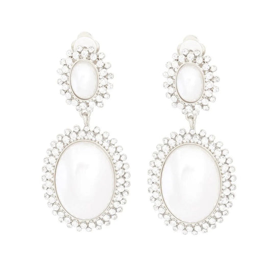 Elevate Your Style: Silver Faux Pearl Halo Earrings for Women - Fashion Jewelry Jewelry Bubble