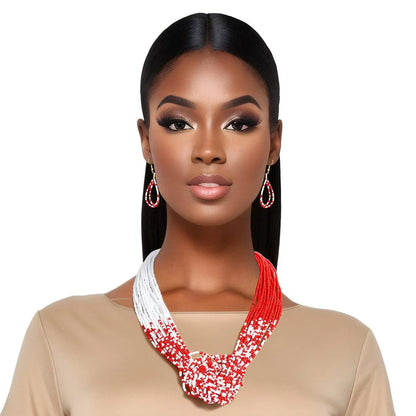 Elevate your style with our White & Red Beaded Knot Necklace Set Jewelry Bubble