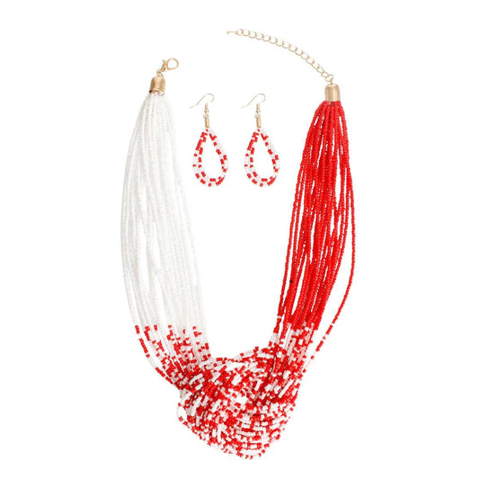 Elevate your style with our White & Red Beaded Knot Necklace Set Jewelry Bubble