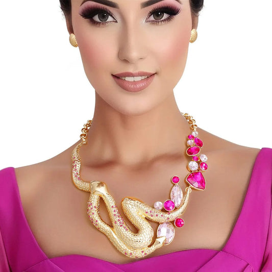 Exclusive Reveal: Gold/Pink Snakes Statement Necklace - Shop Now! Jewelry Bubble