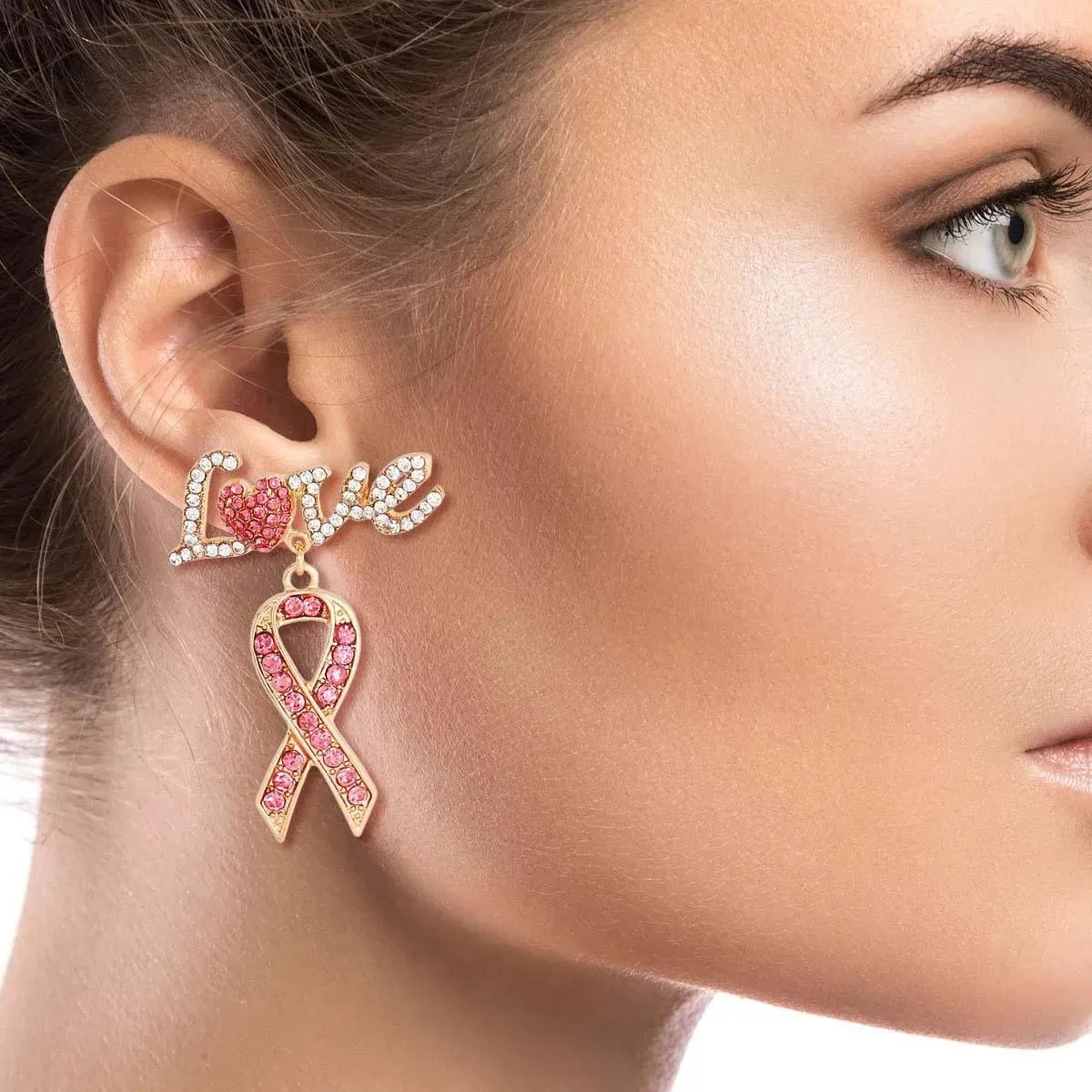 Fall in Love with Pink Ribbon Gold Tone Earrings - Shop Now!
