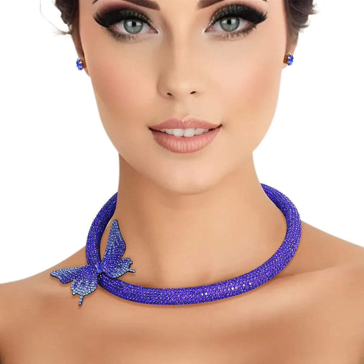 Fashion Forward: Chic Blue Butterfly Rhinestone Chokers for Women Jewelry Bubble