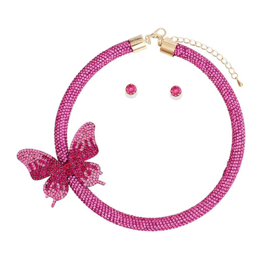 Fashion Forward: Chic Pink Butterfly Rhinestone Chokers for Women Jewelry Bubble