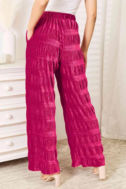 Fashion Forward: Wide Leg Velvet Pants with Tiered Detail Jewelry Bubble