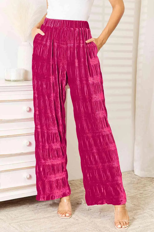 Fashion Forward: Wide Leg Velvet Pants with Tiered Detail Jewelry Bubble