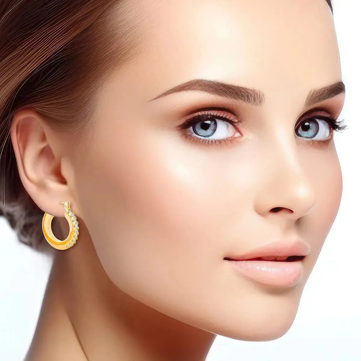 Fashion Jewelry: Clear CZ Pave Gold Hoop Earrings