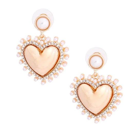 Fashion Jewelry: Cream Pearl & Gold Heart Earrings for Stylish Women Jewelry Bubble