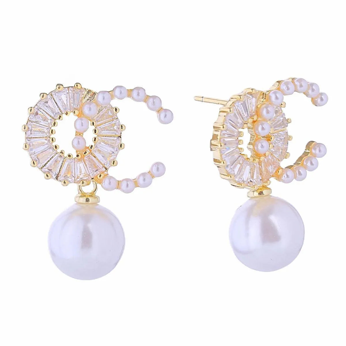 Fashion Jewelry: Gorgeous CZ Drop Pearl Earrings in Gold Finish Jewelry Bubble