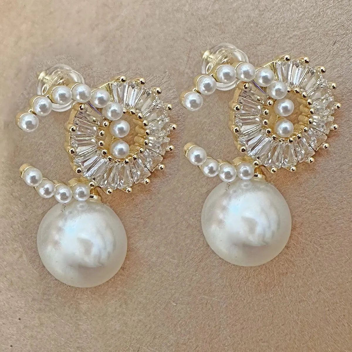 Fashion Jewelry: Gorgeous CZ Drop Pearl Earrings in Gold Finish Jewelry Bubble