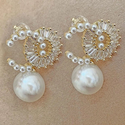 Fashion Jewelry: Gorgeous CZ Drop Pearl Earrings in Gold Finish Jewelry Bubble