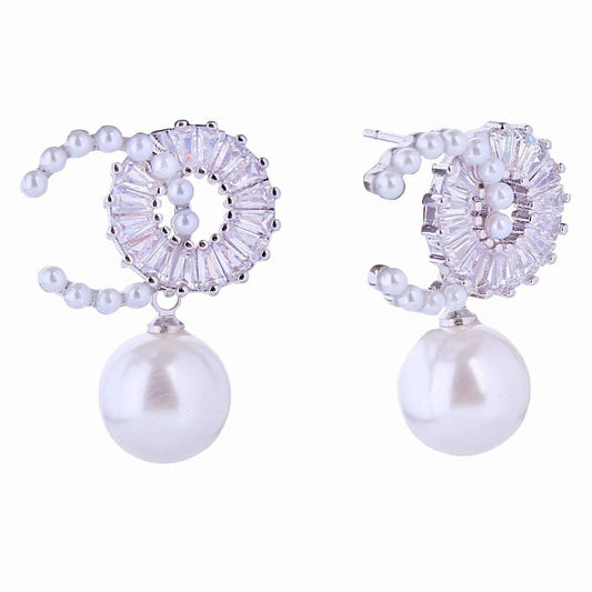 Fashion Jewelry: Gorgeous CZ Drop Pearl Earrings in White Gold Finish Jewelry Bubble