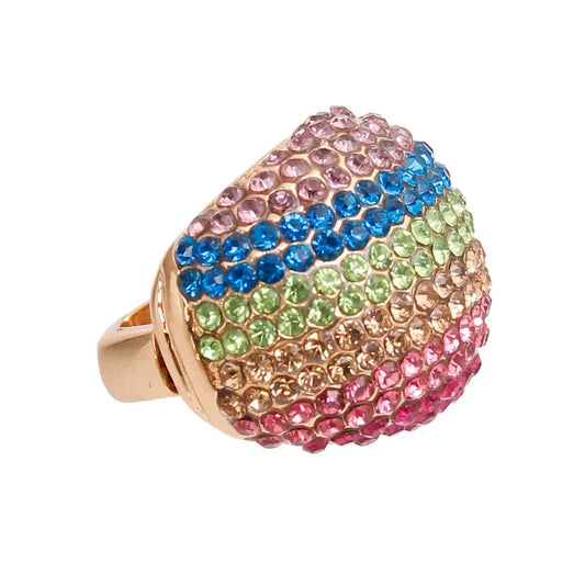 Fashion Jewelry: Multicolor Rhinestone Ring: Glam Gold Style Pinktown