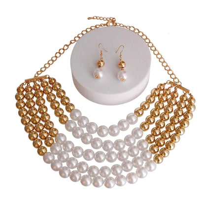 Fashion Jewelry: Versatile Gold & White Pearl Necklace Set: Must-Have Pinktown