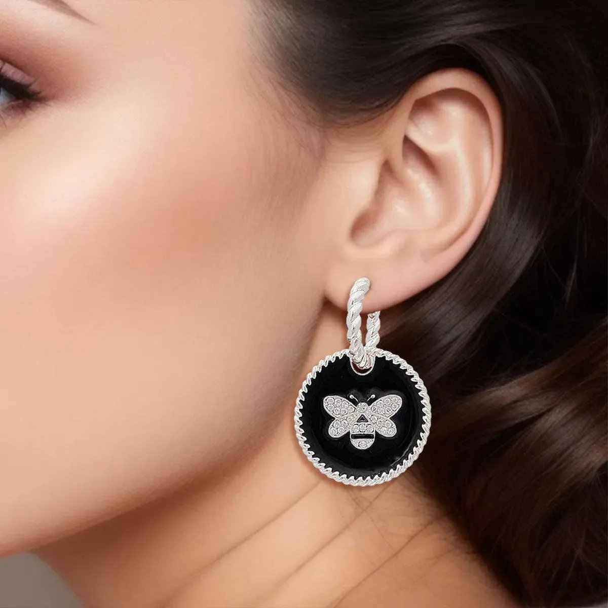 Fashion Jewelry: Whimsical Black & Silver Bee Earrings for Unique Fashionistas