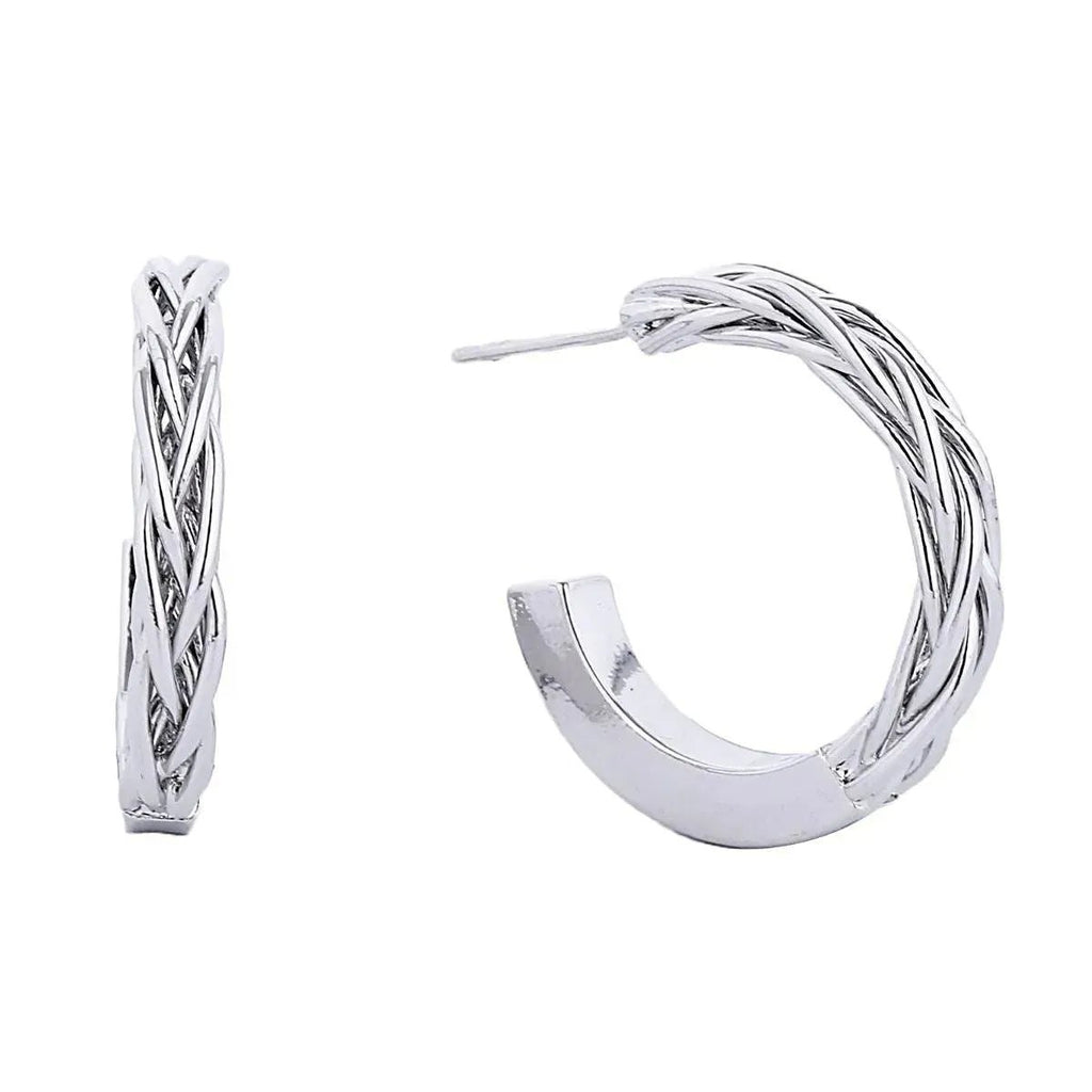 Fashion Jewelry: White Gold Braid Design Open Hoop Earrings