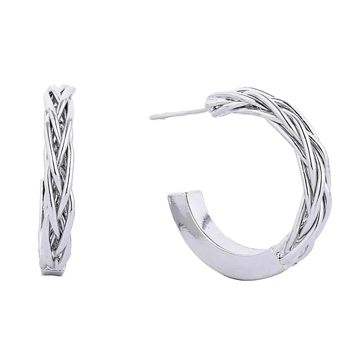 Fashion Jewelry: White Gold Braid Design Open Hoop Earrings