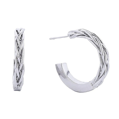 Fashion Jewelry: White Gold Braid Design Open Hoop Earrings Pinktown